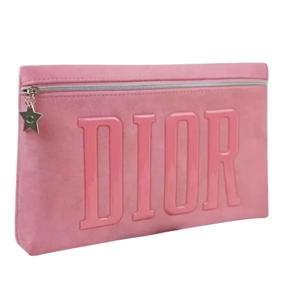 Dior Pink Suede Pouch with‎ Silver Logo Zip NIB